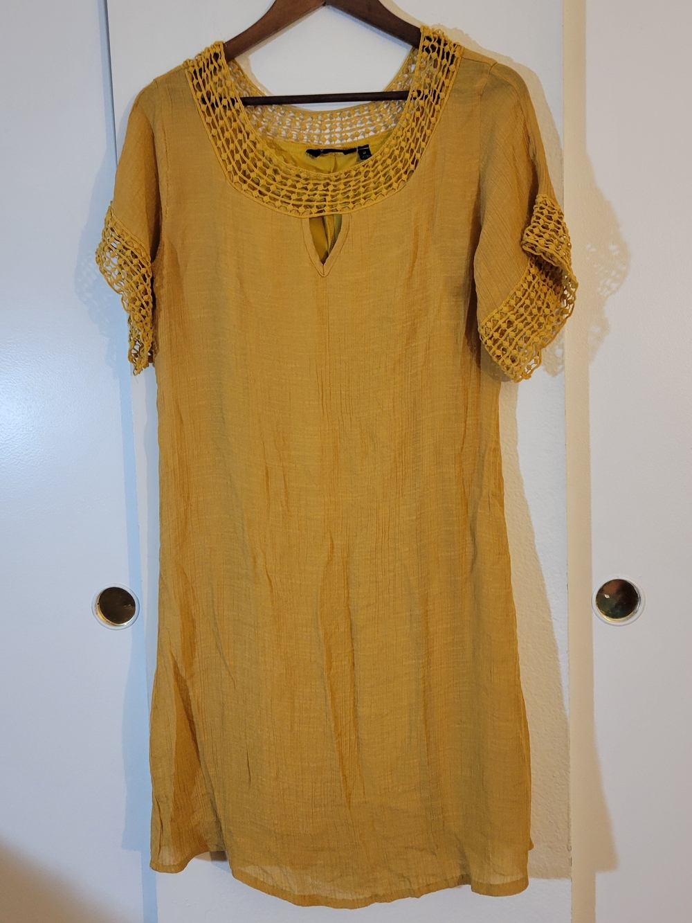 Mile Gabrielle Mustard Crochet Trim Tunic Dress